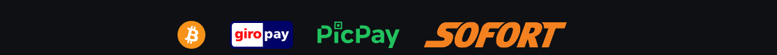 Casino payment methods banner featuring Bitcoin, giropay, PicPay, and Sofort for secure and fast online casino deposits.